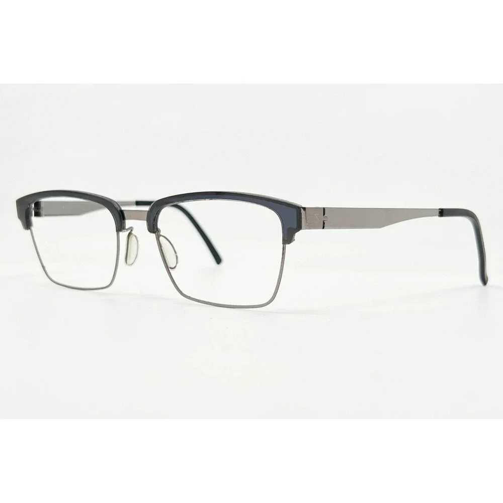 Enzso Eyeglasses Mens Blue Silver Square Browline EZAM68 SS 52-18-140
